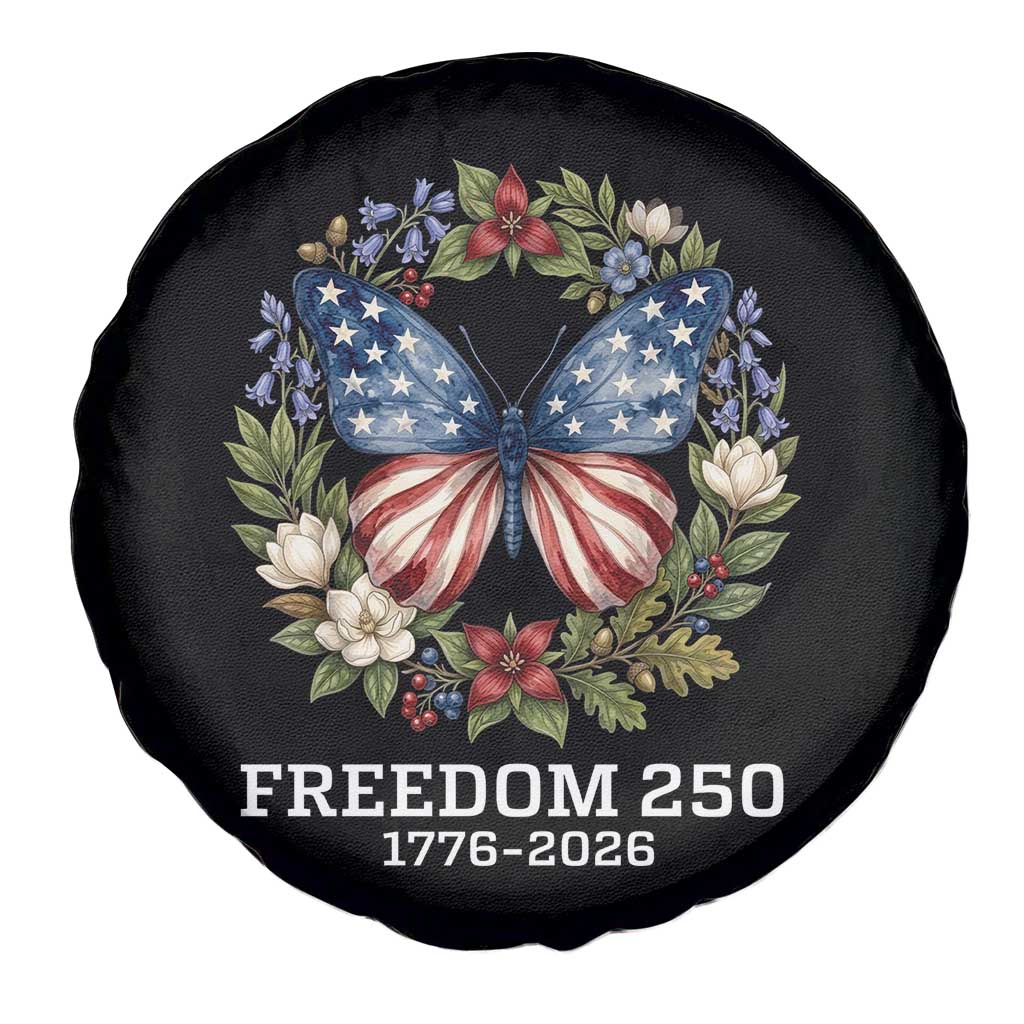 Freedom 250 Years American Flag Butterfly Spare Tire Cover Floral Wreath Patriotic 1776-2026 Semiquincentennial Celebration