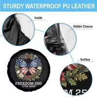 Freedom 250 Years American Flag Butterfly Spare Tire Cover Floral Wreath Patriotic 1776-2026 Semiquincentennial Celebration