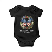 Freedom 250 Years American Flag Butterfly Baby Onesie Floral Wreath Patriotic 1776-2026 Semiquincentennial Celebration