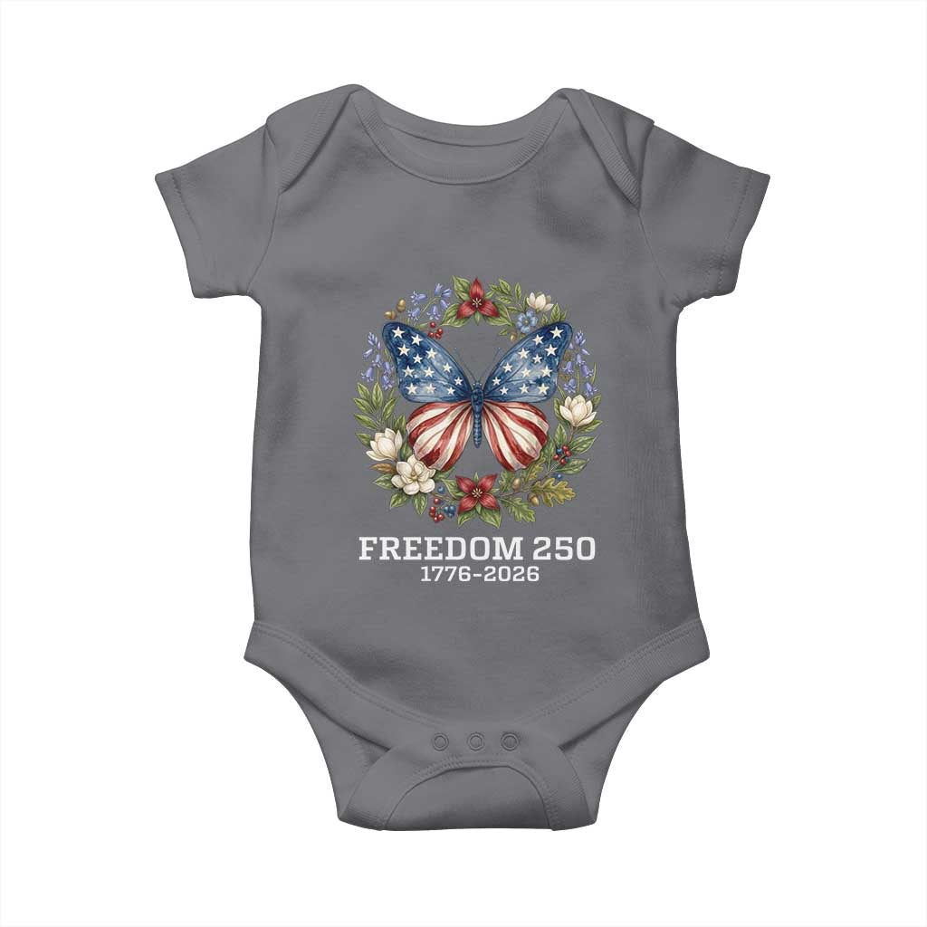 Freedom 250 Years American Flag Butterfly Baby Onesie Floral Wreath Patriotic 1776-2026 Semiquincentennial Celebration