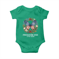 Freedom 250 Years American Flag Butterfly Baby Onesie Floral Wreath Patriotic 1776-2026 Semiquincentennial Celebration