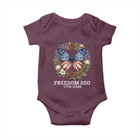 Freedom 250 Years American Flag Butterfly Baby Onesie Floral Wreath Patriotic 1776-2026 Semiquincentennial Celebration