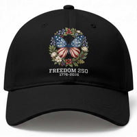 Freedom 250 Years American Flag Butterfly Baseball Cap Floral Wreath Patriotic 1776-2026 Semiquincentennial Celebration