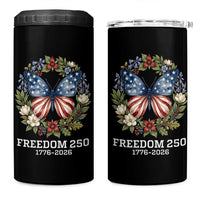 Freedom 250 Years American Flag Butterfly 4 in 1 Can Cooler Tumbler Floral Wreath Patriotic 1776-2026 Semiquincentennial Celebration