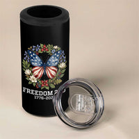 Freedom 250 Years American Flag Butterfly 4 in 1 Can Cooler Tumbler Floral Wreath Patriotic 1776-2026 Semiquincentennial Celebration