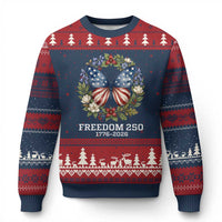 Freedom 250 Years American Flag Butterfly Ugly Christmas Sweater Floral Wreath Patriotic 1776-2026 Semiquincentennial Celebration
