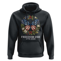 Freedom 250 Years American Flag Butterfly Hoodie Floral Wreath Patriotic 1776-2026 Semiquincentennial Celebration