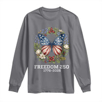 Freedom 250 Years American Flag Butterfly Long Sleeve Shirt Floral Wreath Patriotic 1776-2026 Semiquincentennial Celebration