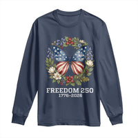 Freedom 250 Years American Flag Butterfly Long Sleeve Shirt Floral Wreath Patriotic 1776-2026 Semiquincentennial Celebration