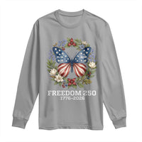 Freedom 250 Years American Flag Butterfly Long Sleeve Shirt Floral Wreath Patriotic 1776-2026 Semiquincentennial Celebration