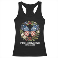 Freedom 250 Years American Flag Butterfly Racerback Tank Top Floral Wreath Patriotic 1776-2026 Semiquincentennial Celebration