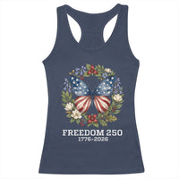 Freedom 250 Years American Flag Butterfly Racerback Tank Top Floral Wreath Patriotic 1776-2026 Semiquincentennial Celebration