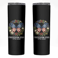 Freedom 250 Years American Flag Butterfly Skinny Tumbler Floral Wreath Patriotic 1776-2026 Semiquincentennial Celebration