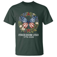 Freedom 250 Years American Flag Butterfly T Shirt Floral Wreath Patriotic 1776-2026 Semiquincentennial Celebration