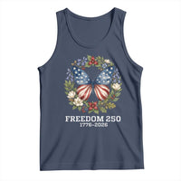 Freedom 250 Years American Flag Butterfly Tank Top Floral Wreath Patriotic 1776-2026 Semiquincentennial Celebration