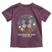 Freedom 250 Years American Flag Butterfly Toddler T Shirt Floral Wreath Patriotic 1776-2026 Semiquincentennial Celebration
