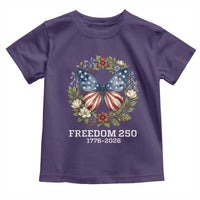 Freedom 250 Years American Flag Butterfly Toddler T Shirt Floral Wreath Patriotic 1776-2026 Semiquincentennial Celebration