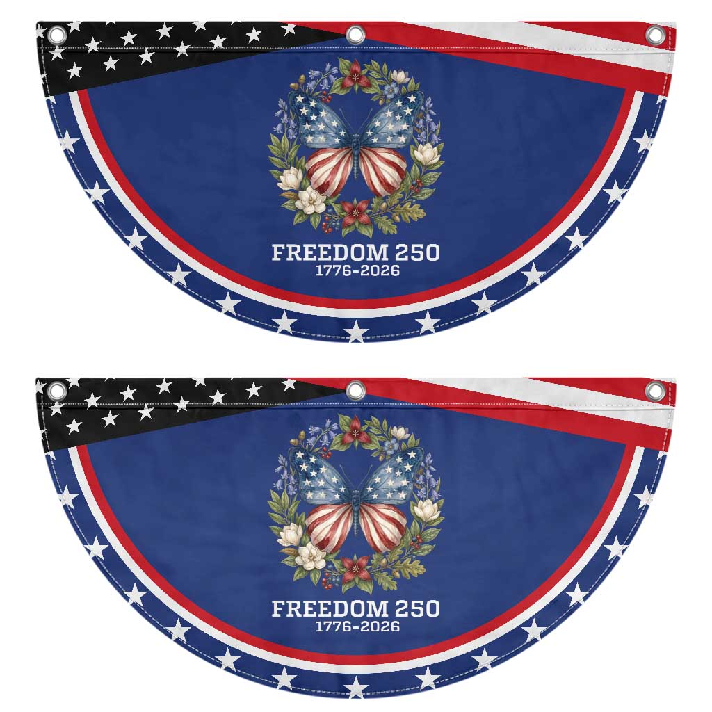 Freedom 250 Years American Flag Butterfly Patriotic Fan Flag Floral Wreath 1776-2026 Semiquincentennial Celebration