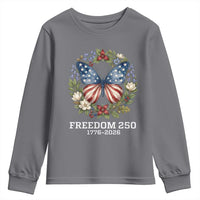 Freedom 250 Years American Flag Butterfly Youth Sweatshirt Floral Wreath Patriotic 1776-2026 Semiquincentennial Celebration