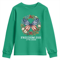 Freedom 250 Years American Flag Butterfly Youth Sweatshirt Floral Wreath Patriotic 1776-2026 Semiquincentennial Celebration