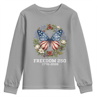 Freedom 250 Years American Flag Butterfly Youth Sweatshirt Floral Wreath Patriotic 1776-2026 Semiquincentennial Celebration