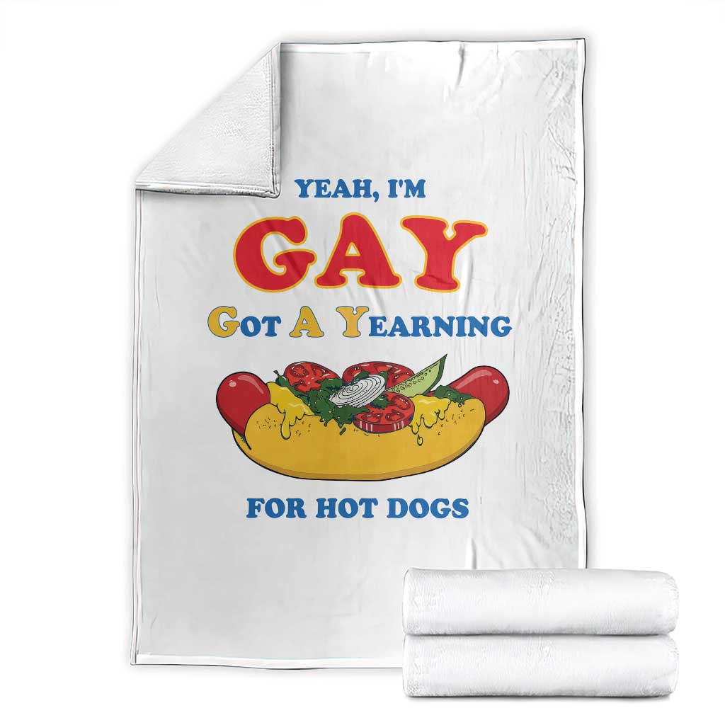Yeah I’m GAY Got A Yearning For Hot Dogs Throw Blanket Funny Foodie Humor Retro Graphic