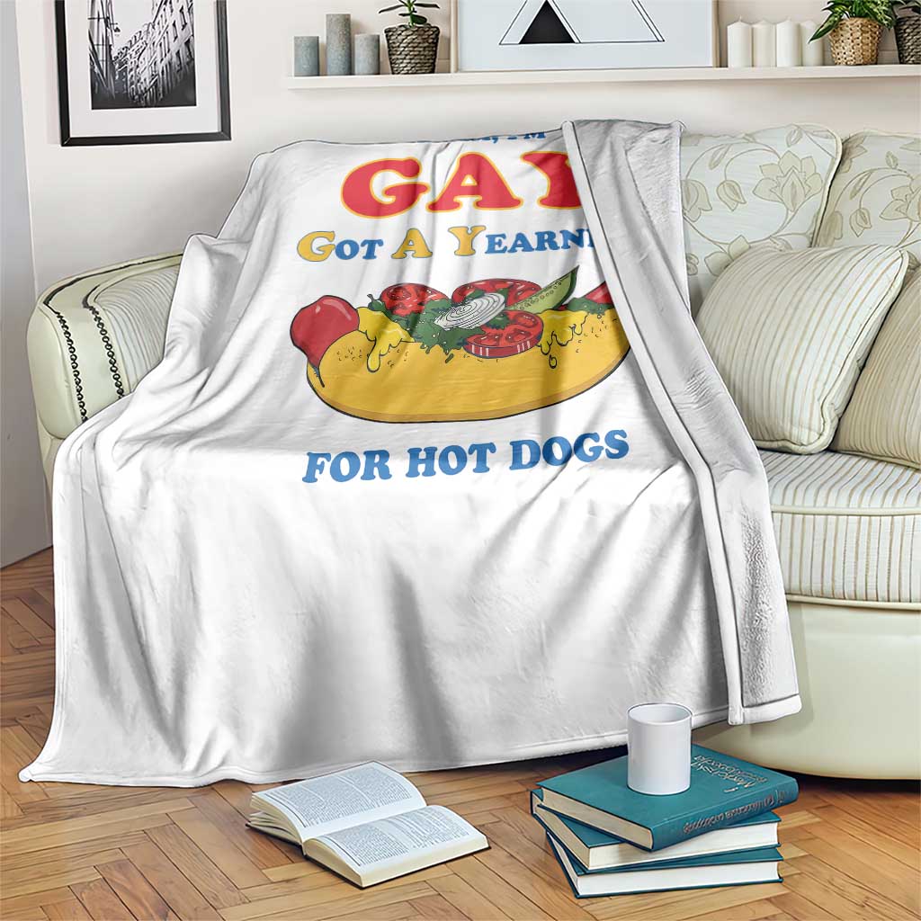 Yeah I’m GAY Got A Yearning For Hot Dogs Throw Blanket Funny Foodie Humor Retro Graphic