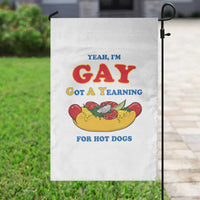 Yeah I’m GAY Got A Yearning For Hot Dogs Garden Flag Funny Foodie Humor Retro Graphic