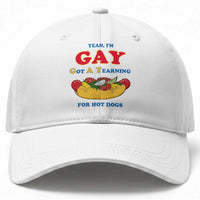 Yeah I’m GAY Got A Yearning For Hot Dogs Baseball Cap Funny Foodie Humor Retro Graphic