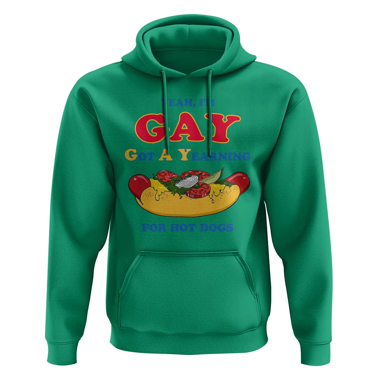 Yeah I’m GAY Got A Yearning For Hot Dogs Hoodie Funny Foodie Humor Retro Graphic