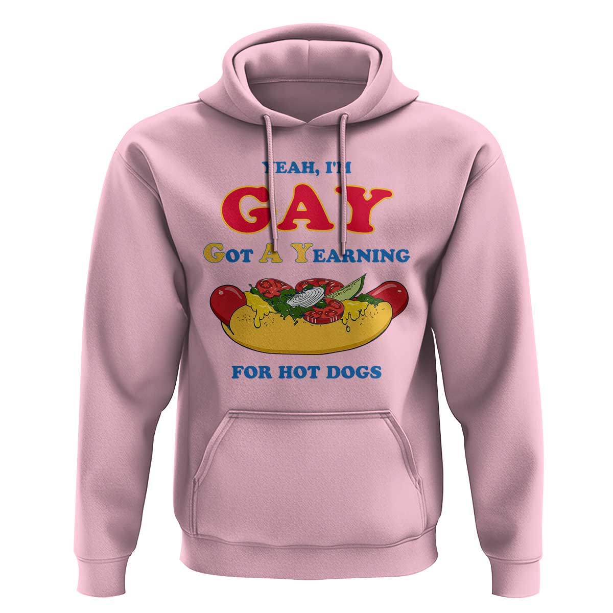 Yeah I’m GAY Got A Yearning For Hot Dogs Hoodie Funny Foodie Humor Retro Graphic