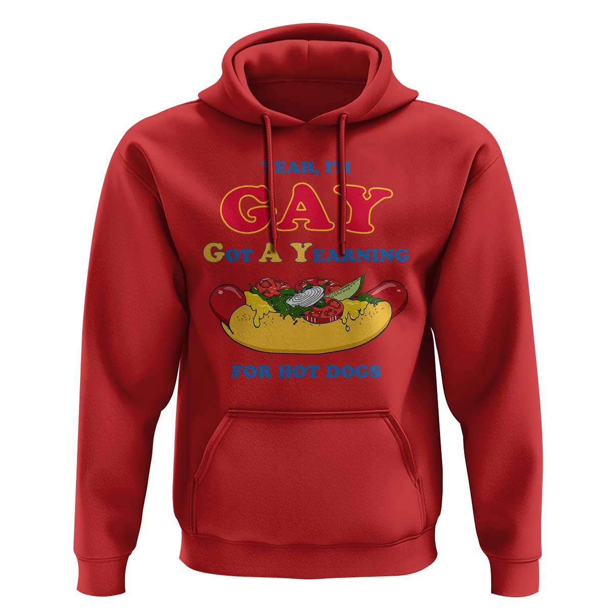 Yeah I’m GAY Got A Yearning For Hot Dogs Hoodie Funny Foodie Humor Retro Graphic