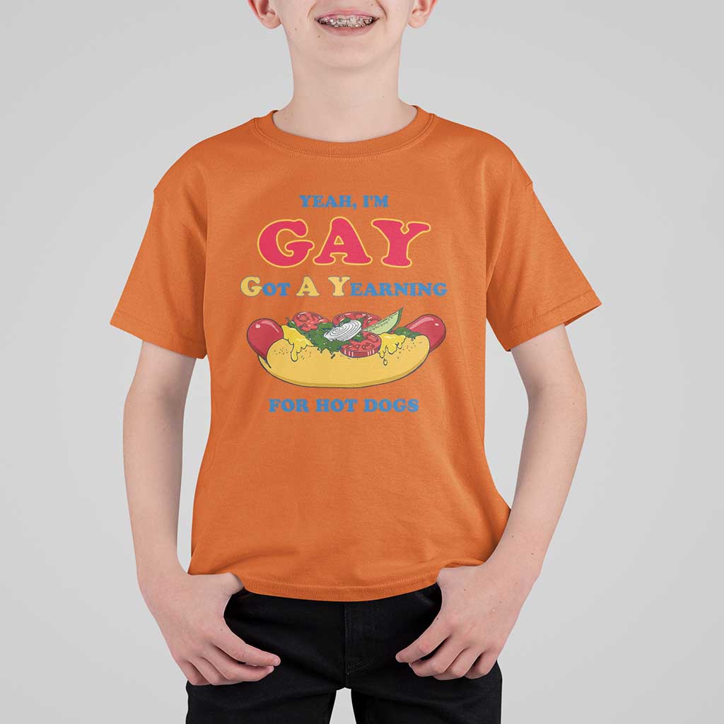 Yeah I’m GAY Got A Yearning For Hot Dogs T Shirt For Kid Funny Foodie Humor Retro Graphic