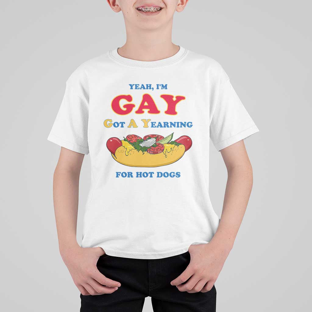 Yeah I’m GAY Got A Yearning For Hot Dogs T Shirt For Kid Funny Foodie Humor Retro Graphic