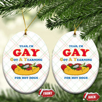 Yeah I’m GAY Got A Yearning For Hot Dogs Ceramic Ornament Funny Foodie Humor Retro Graphic