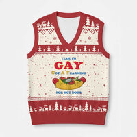 Yeah I’m GAY Got A Yearning For Hot Dogs V-Neck Knit Sweater Vest Funny Foodie Humor Retro Graphic