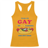 Yeah I’m GAY Got A Yearning For Hot Dogs Racerback Tank Top Funny Foodie Humor Retro Graphic