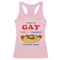 Yeah I’m GAY Got A Yearning For Hot Dogs Racerback Tank Top Funny Foodie Humor Retro Graphic