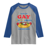 Yeah I’m GAY Got A Yearning For Hot Dogs Raglan Shirt Funny Foodie Humor Retro Graphic