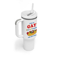 Yeah I’m GAY Got A Yearning For Hot Dogs Tumbler With Handle Funny Foodie Humor Retro Graphic