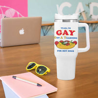 Yeah I’m GAY Got A Yearning For Hot Dogs Tumbler With Handle Funny Foodie Humor Retro Graphic