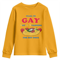 Yeah I’m GAY Got A Yearning For Hot Dogs Youth Sweatshirt Funny Foodie Humor Retro Graphic
