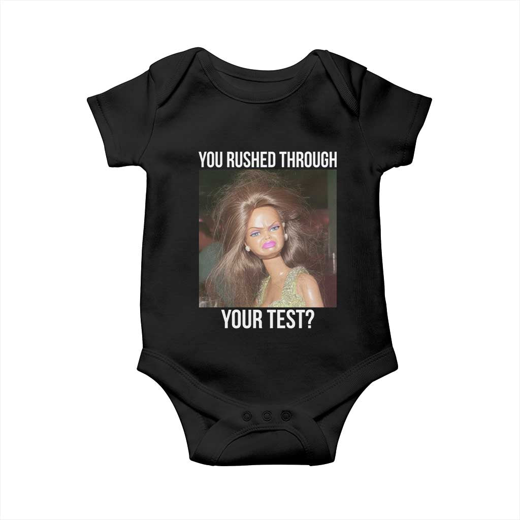 Funny Disheveled Doll Meme Testing Day Baby Onesie You Rushed Through Your Test Teacher Reaction Humor
