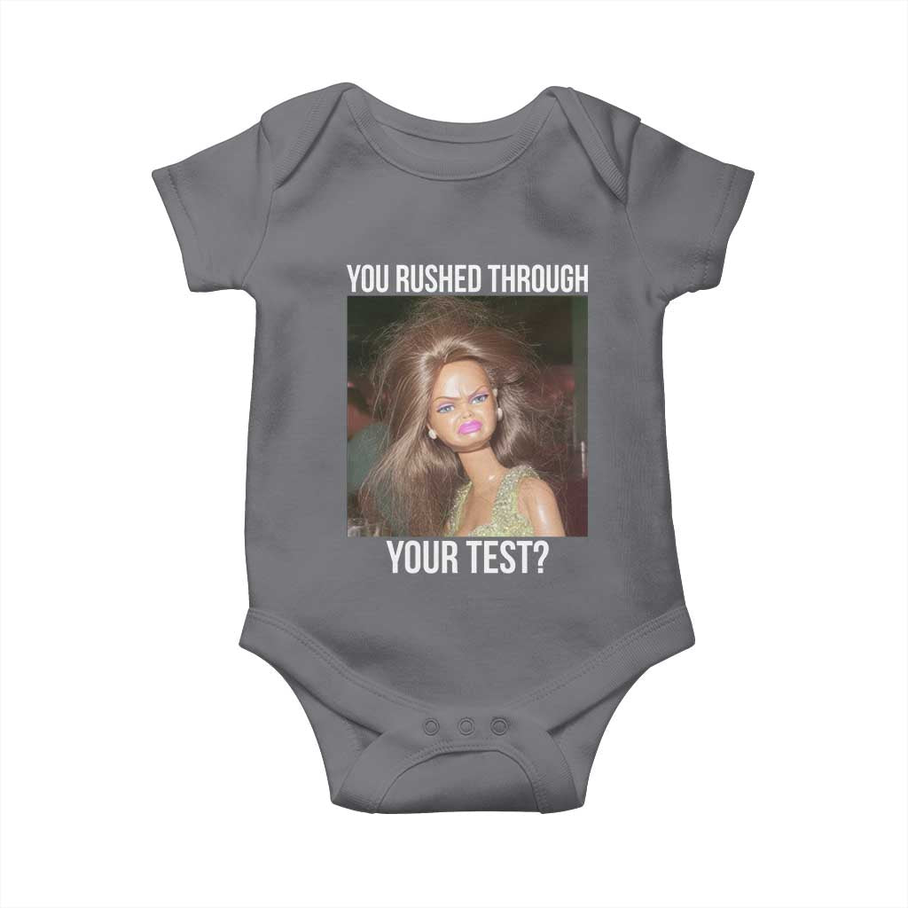 Funny Disheveled Doll Meme Testing Day Baby Onesie You Rushed Through Your Test Teacher Reaction Humor