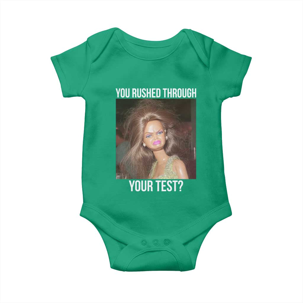 Funny Disheveled Doll Meme Testing Day Baby Onesie You Rushed Through Your Test Teacher Reaction Humor