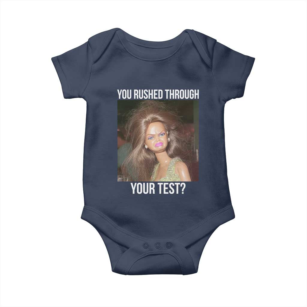 Funny Disheveled Doll Meme Testing Day Baby Onesie You Rushed Through Your Test Teacher Reaction Humor