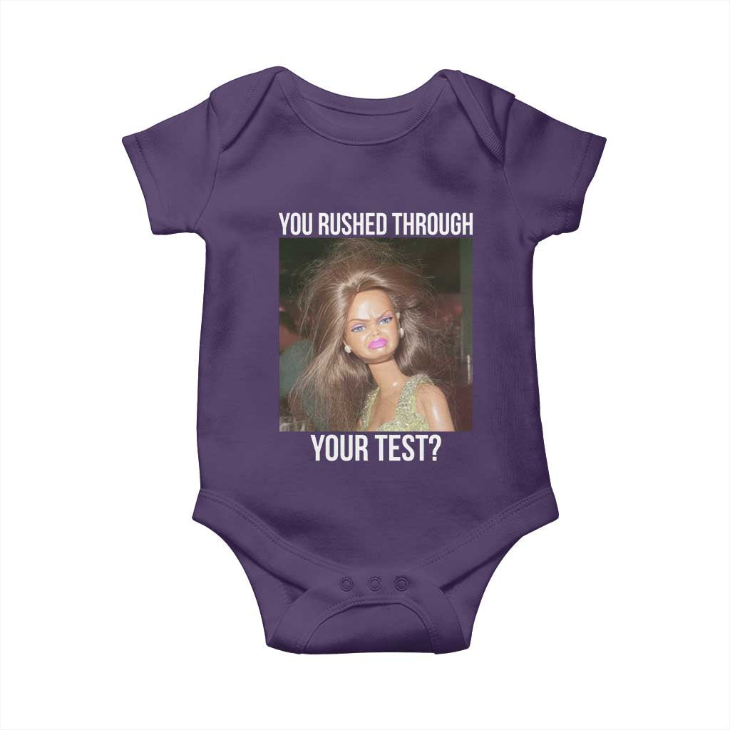 Funny Disheveled Doll Meme Testing Day Baby Onesie You Rushed Through Your Test Teacher Reaction Humor