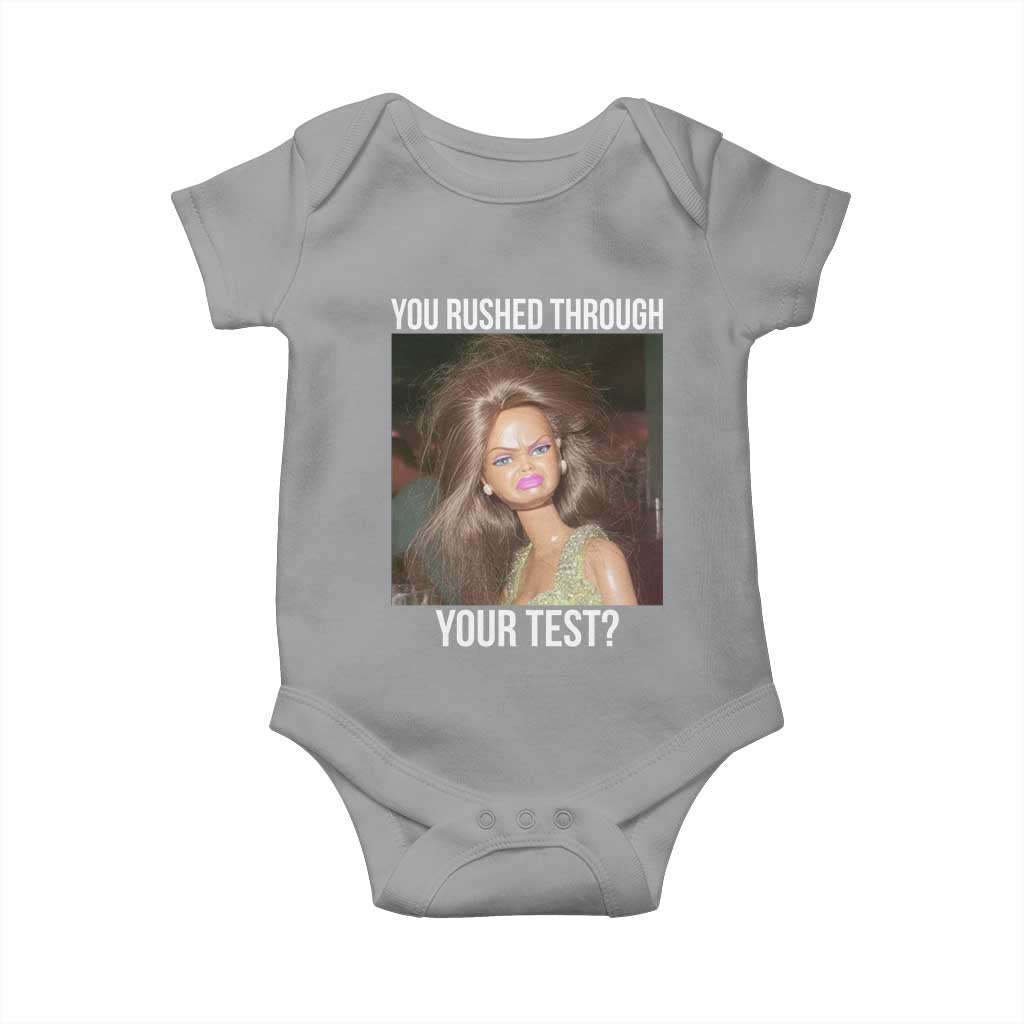 Funny Disheveled Doll Meme Testing Day Baby Onesie You Rushed Through Your Test Teacher Reaction Humor