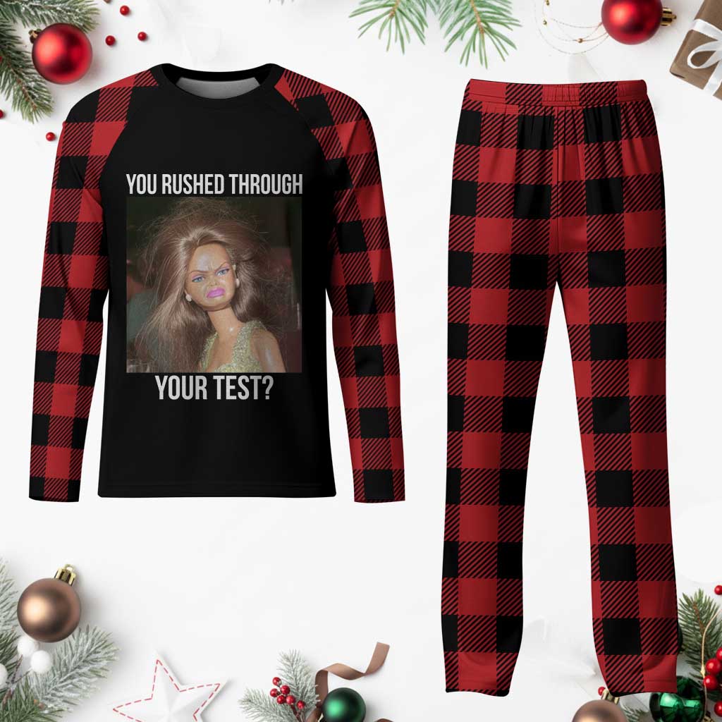 Funny Disheveled Doll Meme Testing Day Plaid Pajama Set You Rushed Through Your Test Teacher Reaction Humor