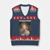 Funny Disheveled Doll Meme Testing Day V-Neck Knit Sweater Vest You Rushed Through Your Test Teacher Reaction Humor